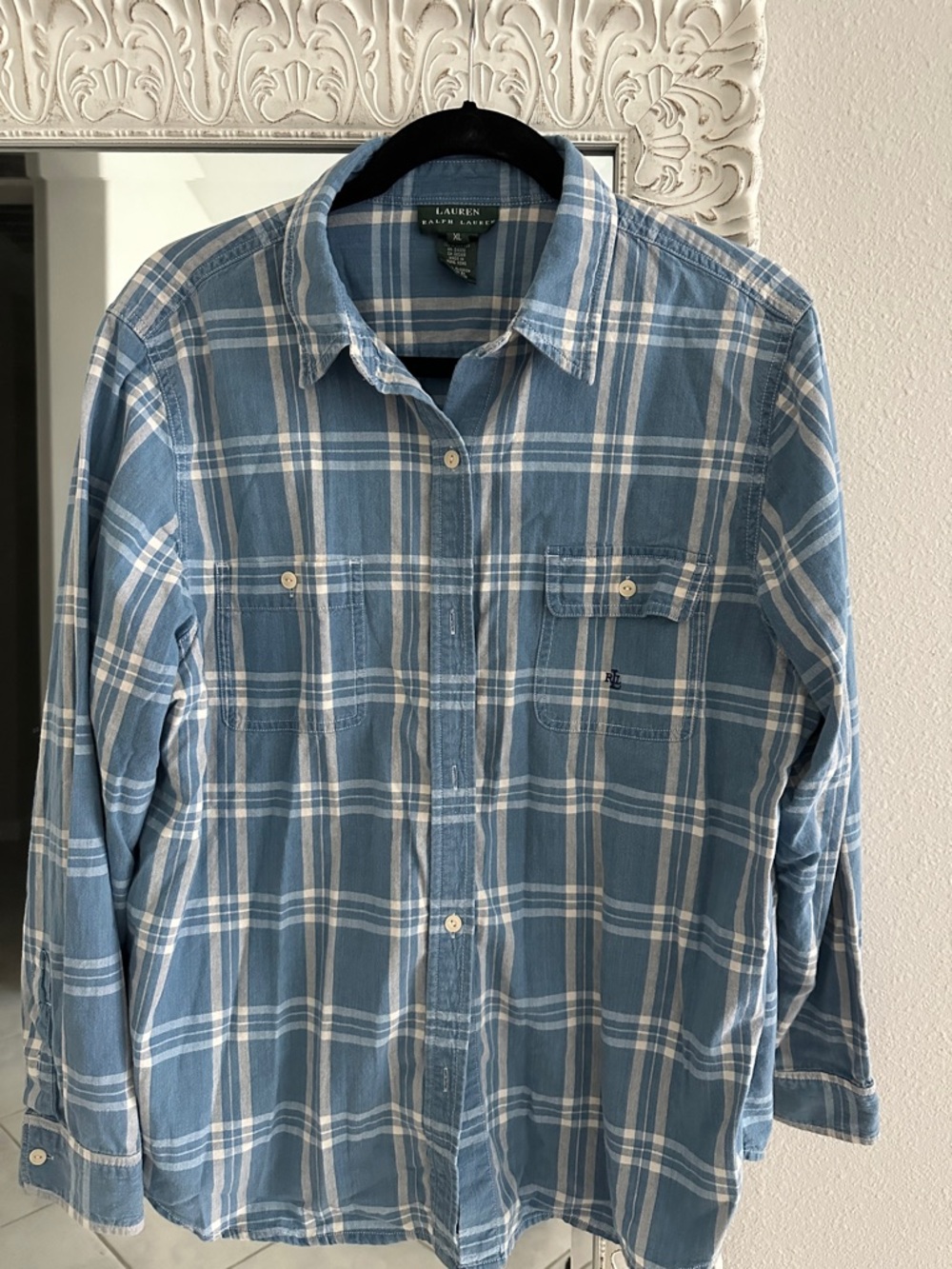 Lauren Ralph Lauren Light Blue & White Plaid Button-Down Shirt